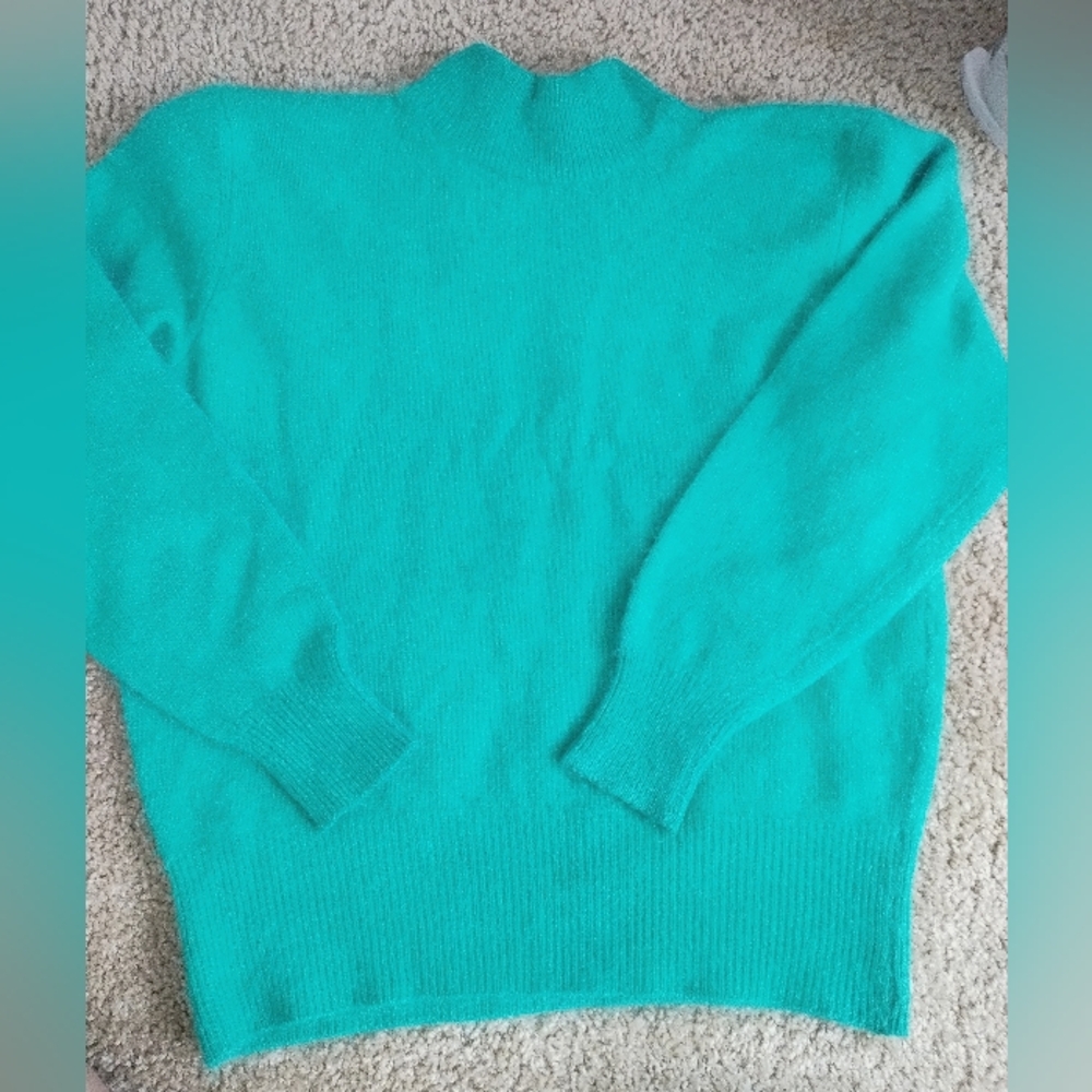 Made In Italy Vintage Teal Turquoise Turtleneck Sweater Size Large Flawless